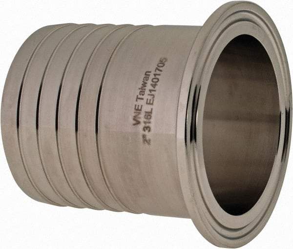 VNE - 2", Clamp Style, Sanitary Stainless Steel Pipe Rubber Hose Adapter - Tube OD Connection, Grade 316/316L - USA Tool & Supply