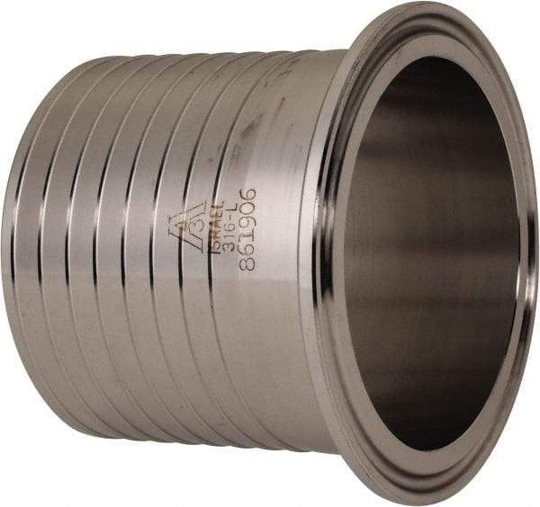 VNE - 2-1/2", Clamp Style, Sanitary Stainless Steel Pipe Rubber Hose Adapter - Tube OD Connection, Grade 316/316L - USA Tool & Supply