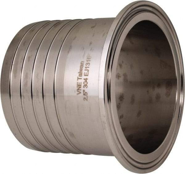 VNE - 2-1/2", Clamp Style, Sanitary Stainless Steel Pipe Rubber Hose Adapter - Tube OD Connection, Grade 304 - USA Tool & Supply