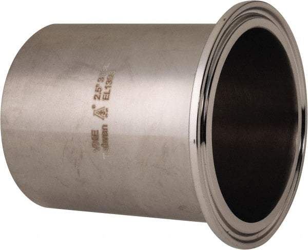 VNE - 2-1/2", Clamp Style, Sanitary Stainless Steel Pipe Long Tank Welding Ferrule - Tube OD Connection, Grade 316/316L - USA Tool & Supply