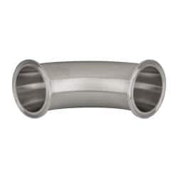 VNE - 2-1/2", Clamp Style, Sanitary Stainless Steel Pipe 90° Elbow - Tube OD Connection, Grade 316/316L - USA Tool & Supply