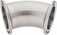 VNE - 1-1/2", Clamp Style, Sanitary Stainless Steel Pipe 45° Elbow - Tube OD Connection, Grade 316/316L - USA Tool & Supply