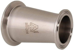 VNE - 2 x 1-1/2", Clamp Style, Sanitary Stainless Steel Pipe Concentric Reducer - Tube OD Connection, Grade 304 - USA Tool & Supply