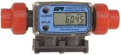 GPI - 1/2" Port Electronic Digital Flowmeter & Totalizer - 150 Max psi, 1.2 to 12 GPM, PVDF - USA Tool & Supply