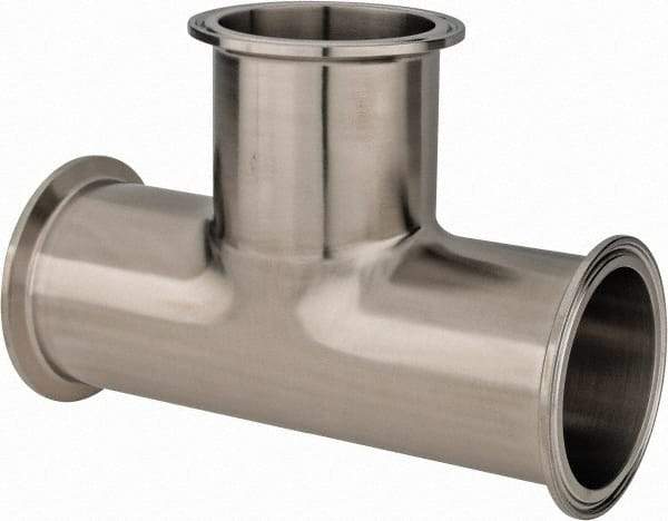 VNE - 2-1/2", Clamp Style, Sanitary Stainless Steel Pipe Tee - Tube OD Connection, Grade 304 - USA Tool & Supply