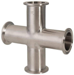 VNE - 1-1/2", Clamp Style, Sanitary Stainless Steel Pipe Cross - Tube OD Connection, Grade 316/316L - USA Tool & Supply