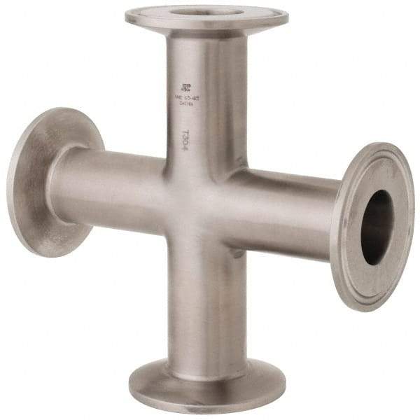 VNE - 1", Clamp Style, Sanitary Stainless Steel Pipe Cross - Tube OD Connection, Grade 304 - USA Tool & Supply