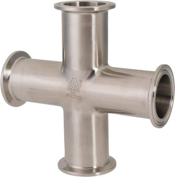 VNE - 1-1/2", Clamp Style, Sanitary Stainless Steel Pipe Cross - Tube OD Connection, Grade 304 - USA Tool & Supply