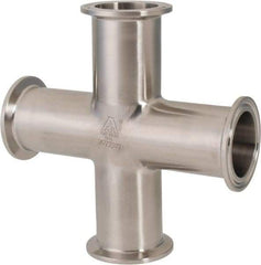 VNE - 1-1/2", Clamp Style, Sanitary Stainless Steel Pipe Cross - Tube OD Connection, Grade 304 - USA Tool & Supply