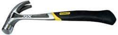 Stanley - 1 Lb Head, Curved Claw Nail Hammer - 13-1/2" OAL, Forged Steel Head, 1-3/16" Face Diam, Smooth Face, Steel Handle with Grip - USA Tool & Supply