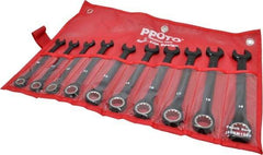 Proto - 10 Piece, 10mm to 19mm, 12 Point Combination Wrench Set - Metric Measurement Standard, Black/Chrome Finish, Comes in Pouch - USA Tool & Supply