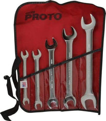 Proto - 5 Piece, 10mm x 11mm to 21mm x 23mm, Open End Wrench Set - Metric Measurement Standard, Satin Finish, Comes in Nylon Roll - USA Tool & Supply
