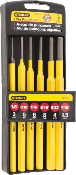 Stanley - 6 Piece, 1/16 to 5/16", Pin Punch Set - Hex Shank, Comes in Plastic Case - USA Tool & Supply