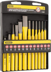 Stanley - 12 Piece Punch & Chisel Set - 3/8 to 5/8" Chisel, 1/16 to 5/16" Punch, Hex Shank - USA Tool & Supply