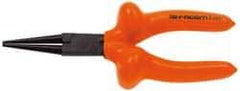 Facom - 6-7/8" OAL, 1-25/32" Jaw Length x 1-5/16" Jaw Width, Long Nose Side Cutting Insulated Pliers - Serrated Jaw, Round Thin Nose Head, Cushion Grip Handles - USA Tool & Supply