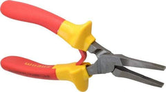 Facom - 6-19/32" OAL, 1-13/16" Jaw Length x 11/32" Jaw Width, Long Nose Insulated Pliers - Serrated Jaw, Flat Nose Head, Cushion Grip Handles - USA Tool & Supply