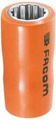 Facom - 3/8" Drive, Deep Hand Socket - 12 Points, 3" OAL, Alloy Steel - USA Tool & Supply