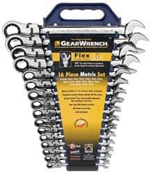 GearWrench - 16 Piece, 8mm to 25mm, Combination Wrench Set - Metric Measurement Standard, Chrome Finish, Comes in Tray - USA Tool & Supply