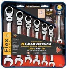 GearWrench - 7 Piece, 10mm to 19mm, Ratcheting Combination Wrench Set - Metric Measurement Standard, Chrome Finish, Comes in Tray - USA Tool & Supply