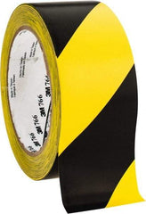 3M - Black & Yellow Striped Vinyl Tape - 2" Wide x 108' Long x 0.005" Thick, General Traffic - USA Tool & Supply