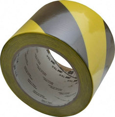 3M - Black & Yellow Striped Vinyl Tape - 3" Wide x 108' Long x 0.005" Thick, General Traffic - USA Tool & Supply