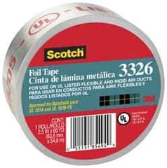 3M - 2-1/2" x 55m Silver Foil Tape - 4.4 mil, Acrylic Adhesive, Aluminum Foil Backing, -20°F to 250°F, Series 3326 - USA Tool & Supply
