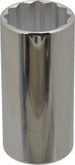 Proto - 1/2" Drive, Deep Hand Socket - 12 Points, 3-1/4" OAL, Chrome Vanadium, Chrome Finish - USA Tool & Supply