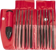 Value Collection - 13 Piece Swiss Pattern File Set - Medium Coarseness, Set Includes Crochet, Flat, Pippin, Round, Slitting, Square, Three Square - USA Tool & Supply