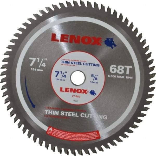 Lenox - 7-1/4" Diam, 5/8" Arbor Hole Diam, 68 Tooth Wet & Dry Cut Saw Blade - Titanium Carbide-Tipped, General Purpose Action, Standard Round Arbor - USA Tool & Supply