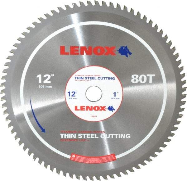 Lenox - 12" Diam, 1" Arbor Hole Diam, 80 Tooth Wet & Dry Cut Saw Blade - Titanium Carbide-Tipped, General Purpose Action, Standard Round Arbor - USA Tool & Supply