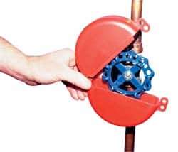 NMC - 1 to 2-1/2 Inch Valve Handle Size, Polypropylene Rotating Gate Valve Wheel Lockout - 5/16 Inch Max Shackle Diameter, Red - USA Tool & Supply