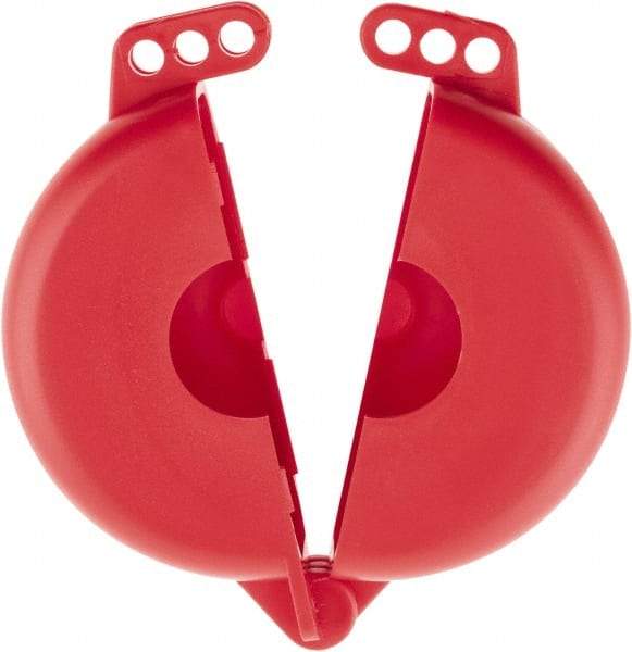 NMC - 2-1/2 to 5 Inch Valve Handle Size, Polypropylene Rotating Gate Valve Wheel Lockout - 3/8 Inch Max Shackle Diameter, Red - USA Tool & Supply
