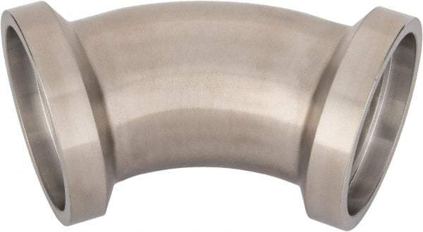VNE - 2", E-Line Style, Sanitary Stainless Steel Pipe 45° Elbow - Female x Female Connection, Grade 304 - USA Tool & Supply