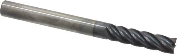 Accupro - 3/8", 1-1/2" LOC, 3/8" Shank Diam, 4" OAL, 5 Flute, Solid Carbide Square End Mill - Single End, AlTiN Finish, Spiral Flute, Variable° Helix, Centercutting, Right Hand Cut, Right Hand Flute - USA Tool & Supply