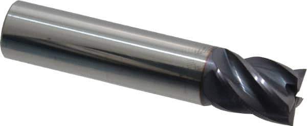 Accupro - 1/2", 5/8" LOC, 1/2" Shank Diam, 2-1/2" OAL, 5 Flute, Solid Carbide Square End Mill - Single End, AlTiN Finish, Spiral Flute, Variable° Helix, Centercutting, Right Hand Cut, Right Hand Flute - USA Tool & Supply