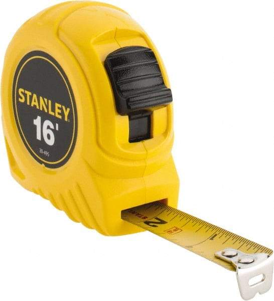 Stanley - 16' x 3/4" Yellow Blade Tape Measure - 1/32 & 1/16" Graduation, Inch Graduation Style, Yellow Case - USA Tool & Supply