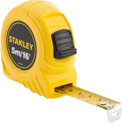 Stanley - 16' x 3/4" Yellow Blade Tape Measure - 1/32 & 1/16" & 1mm Graduation, Inch/Metric Graduation Style, Yellow Case - USA Tool & Supply