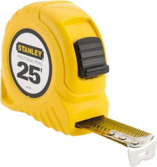 Stanley - 25' x 1" Yellow Blade Tape Measure - 1/16 & 1/8" Graduation, Inch Graduation Style, Yellow Case - USA Tool & Supply