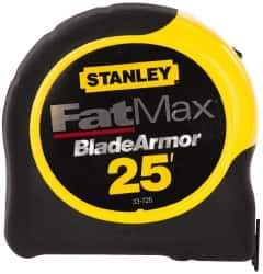 Stanley - 25' x 1-1/4" Yellow Blade Tape Measure - 1/16" Graduation, Inch Graduation Style, Yellow/Black Case - USA Tool & Supply