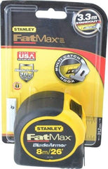 Stanley - 26' x 1-1/4" Yellow Blade Tape Measure - 1/32 & 1/16" & 1mm Graduation, Inch/Metric Graduation Style, Yellow/Black Case - USA Tool & Supply