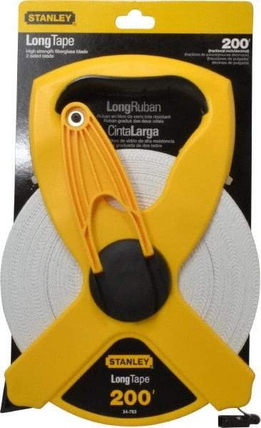 Stanley - 200' x 1/2" Tape Measure - 1/8" & 1/100 & 1/10' Graduation, Engineer Scale Graduation Style, Yellow/Black Case - USA Tool & Supply