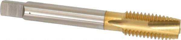 OSG - M12x1.75 Metric Coarse, 3 Flute, TiN Finish, High Speed Steel Spiral Point Tap - Plug Chamfer, Right Hand Thread, 3-3/8" OAL, 1-21/32" Thread Length, 0.367" Shank Diam, 6H Class of Fit, Series 288 - Exact Industrial Supply
