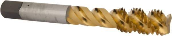 OSG - M12x1.75 Metric Coarse 3 Flute 6H Bottoming Spiral Flute Tap - High Speed Steel, TiN Finish, 3-3/8" OAL, Right Hand Flute, Right Hand Thread - USA Tool & Supply