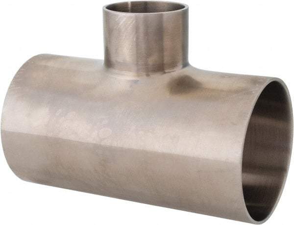 VNE - 2-1/2 x 2-1/2 x 1-1/2", Weld Style, Sanitary Stainless Steel Pipe Tee - Butt Weld x Butt Weld x Butt Weld Connection, Grade 316L - USA Tool & Supply