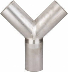 VNE - 4", Unpolished Style, Sanitary Stainless Steel Pipe True Y - Butt Weld x Butt Weld x Butt Weld Connection, Grade 304 - USA Tool & Supply