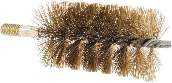Value Collection - 2-1/2" Diam Helical Brass Tube Brush - 0.014" Filament Diam, 4-1/4" Brush Length, 7-1/2" OAL, 1/2-12 Male Shank - USA Tool & Supply