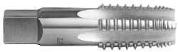 Cleveland - 1/8-27 NPTF, 4 Flutes, Bright Finish, High Speed Steel, Interrupted Thread Pipe Tap - 2-1/8 Inch Overall Length, 5/16 Inch Shank Diameter, 3/4 Inch Thread Length, 0.23 Inch Square Size, Regular Hook, Plug Chamfer - Exact Industrial Supply