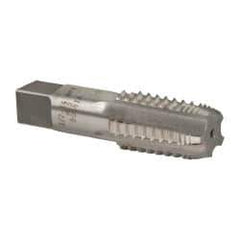 Interstate - 1/2-14 NPT, 5 Flutes, Bright Finish, High Speed Steel, Interrupted Thread Pipe Tap - 11/16 Inch Shank Diameter, 11/16 Inch Shank Diameter, 1-3/8 Inch Thread Length, 0.51 Inch Square Size, Regular Hook - Exact Industrial Supply