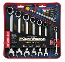 GearWrench - 8 Piece, 5/16" to 3/4", Ratcheting Combination Wrench Set - Inch Measurement Standard, Chrome Finish, Comes in Tray - USA Tool & Supply