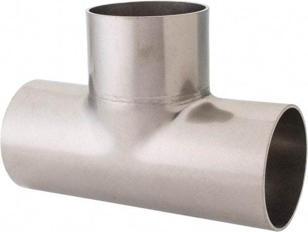 VNE - 2-1/2", Unpolished Style, Sanitary Stainless Steel Pipe Tee - Butt Weld x Butt Weld x Butt Weld Connection, Grade 304 - USA Tool & Supply